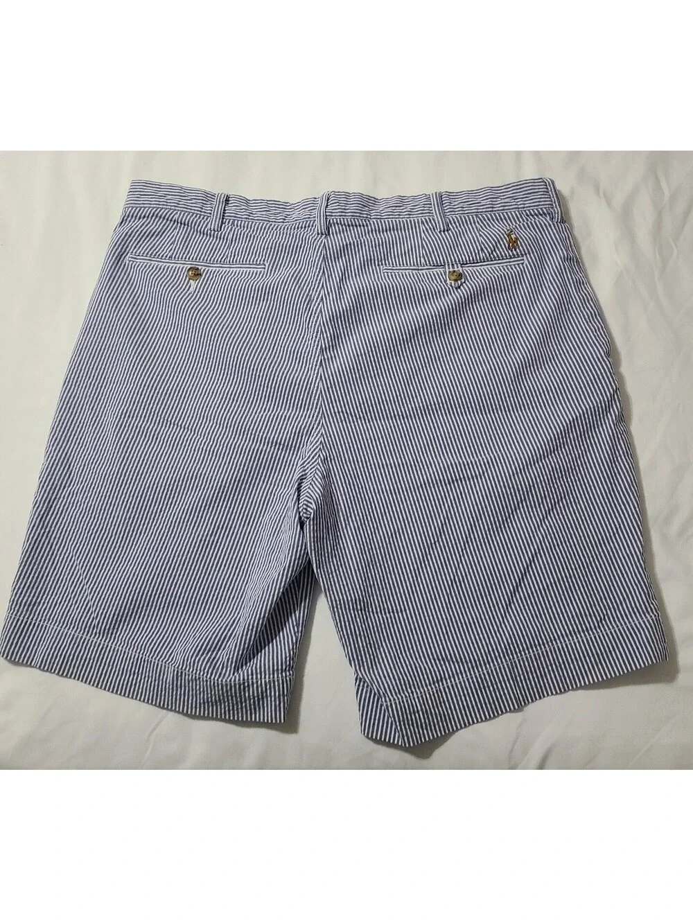 Polo Ralph Lauren Seersucker Shorts Mens Size 34 Blue White Chino Summer Coastal